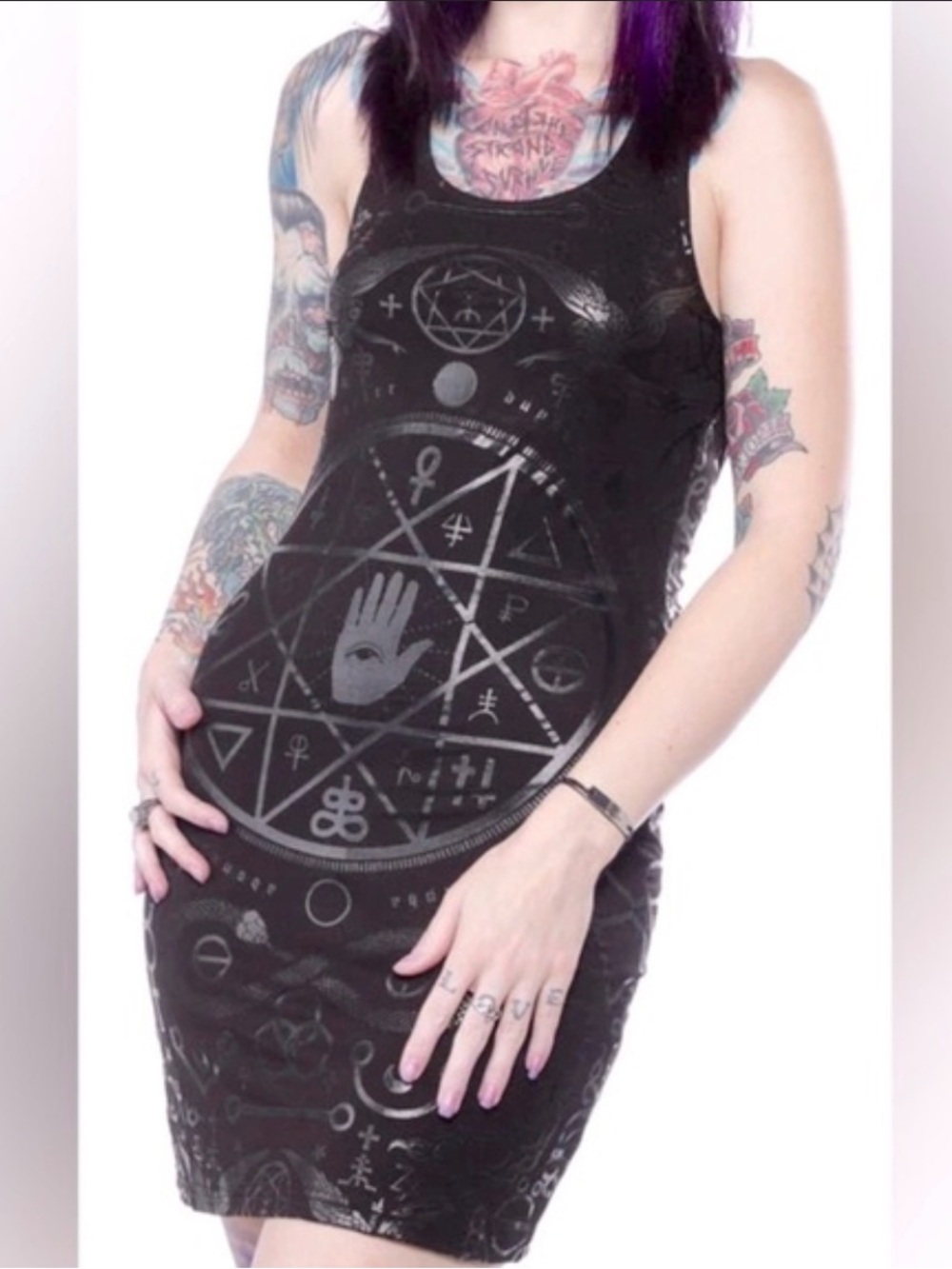 Killstar Esoteric Black Occult Print Bodycon Dress